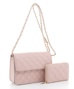 2in1 Quilted Crossbody Bag Wallet Set XB20141 BLUSH